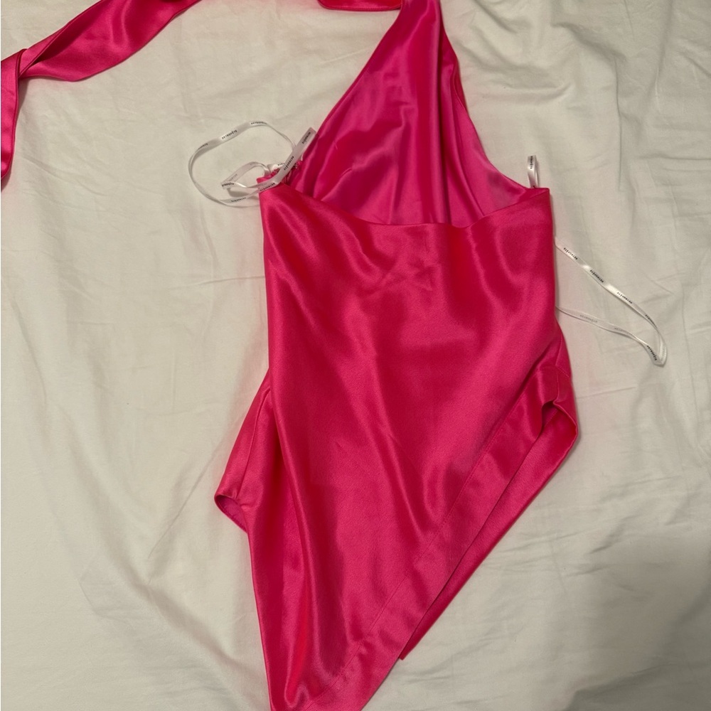 Hot Pink Satin Wide-Leg Pants - Picture 5 of 7